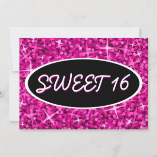 Glitz Pink 'Sweet 16' black oval invitation