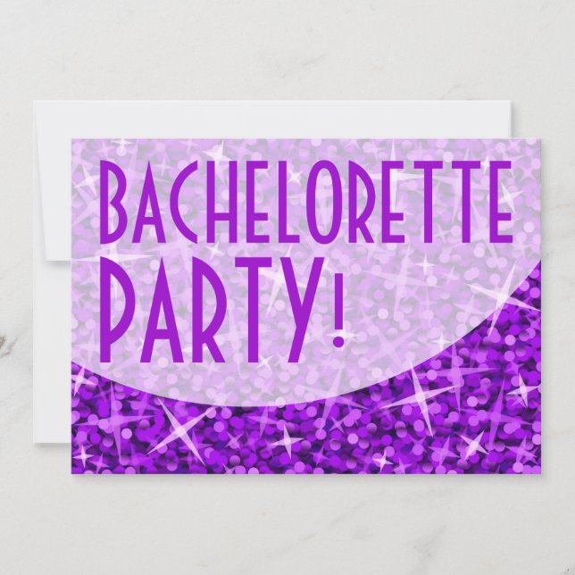 Glitz Purple curve 'Bachelorette Party' invitation (Front)