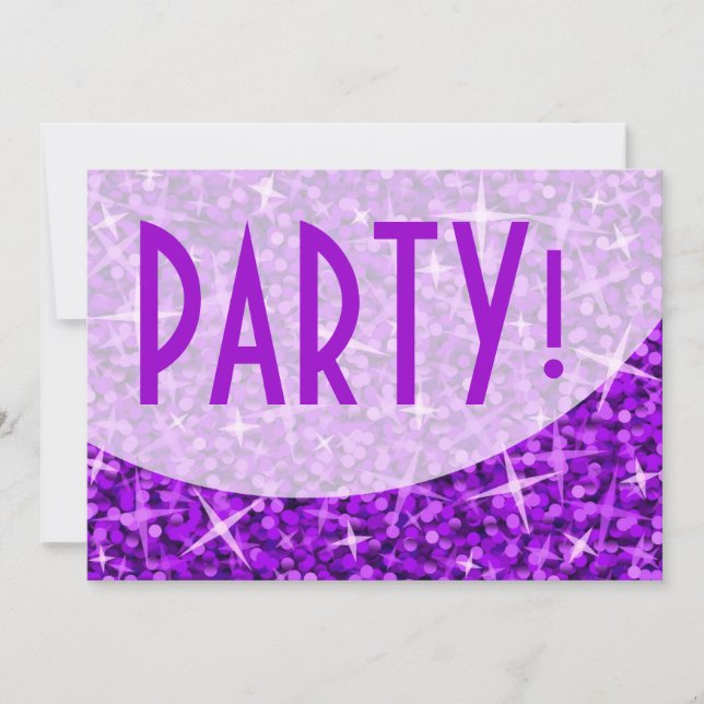 Glitz Purple curve 'Party!' invitation (Front)