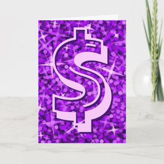 Glitz Purple dollar "$" 'Your Text' greetings card
