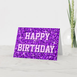 Glitz Purple 'Happy Birthay' card front text