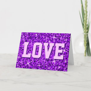 Glitz Purple 'LOVE' 'Your Text' greetings card