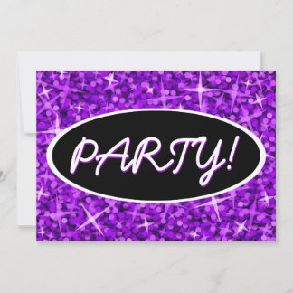 Glitz Purple 'Party!' black oval invitation
