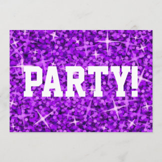 Glitz Purple 'Party!' invitation white text