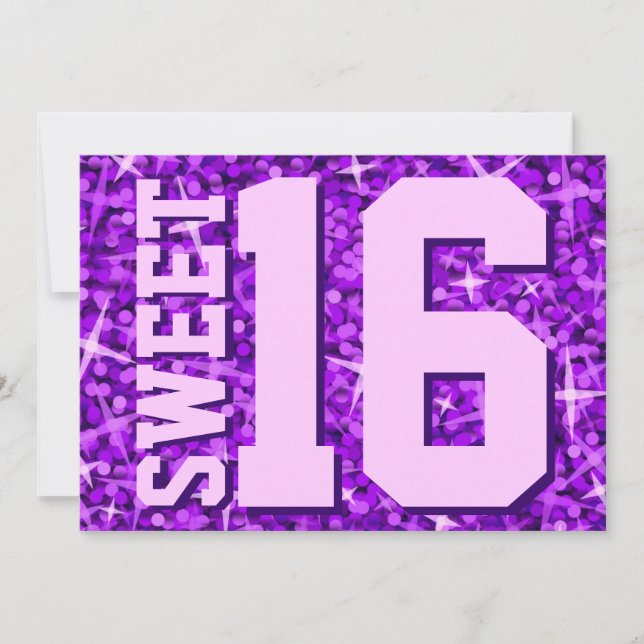 Glitz Purple 'Sweet 16' invitation horizontal (Front)