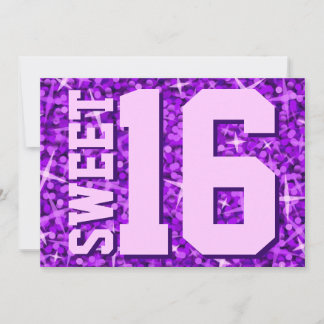 Glitz Purple 'Sweet 16' invitation horizontal