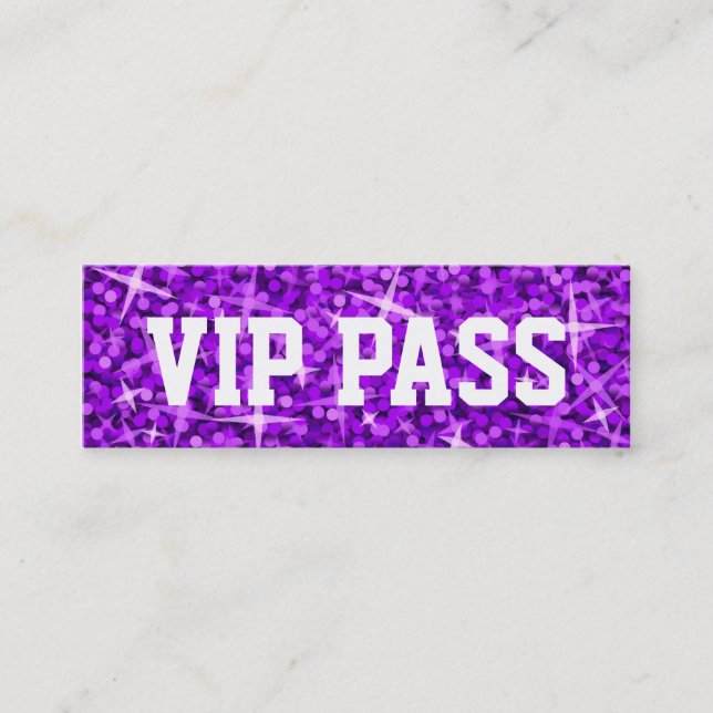 Glitz Purple 'VIP PASS' business card skinny (Front)