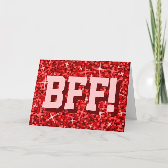 Glitz Red 'BFF!' 'Happy Birthday' greetings card (Front)