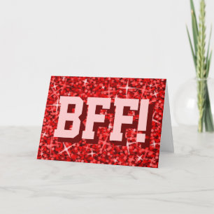 Glitz Red 'BFF!' 'Your Text' greetings card