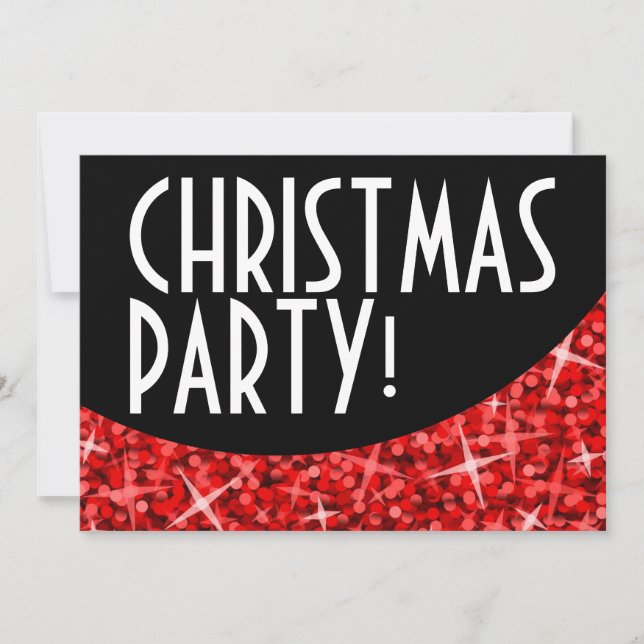 Glitz Red black curve 'Christmas Party' invitation (Front)
