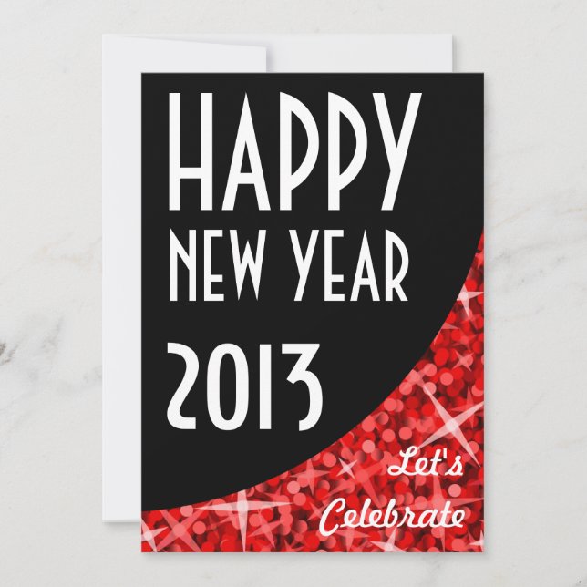 Glitz Red black curve 'Happy New Year' invitation (Front)