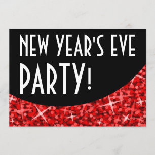 Glitz Red black curve 'New Year's Eve Party' Invitation