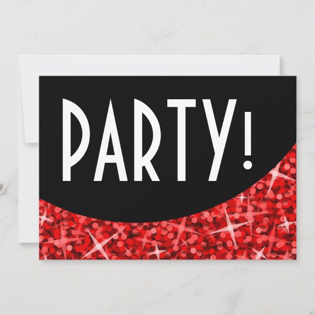 Glitz Red black curve 'Party!' invitation (Front)
