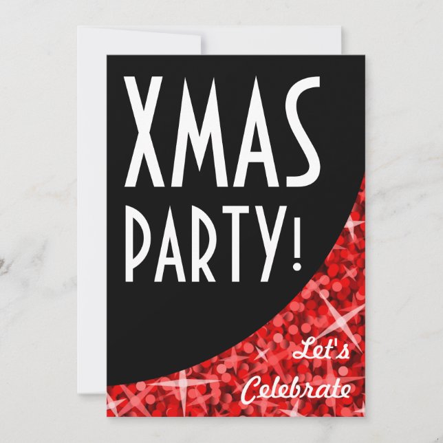 Glitz Red black curve "Xmas Party!" invitation (Front)
