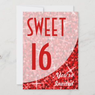 Glitz Red curve "Sweet 16" invitation