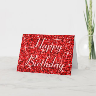 Glitz Red 'Happy Birthday' card ribbon text