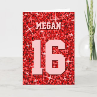 Glitz Red 'Name and Age' 'Happy Birthday' card