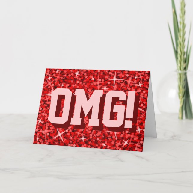 Glitz Red 'OMG!' 'Happy Birthday' greetings card (Front)