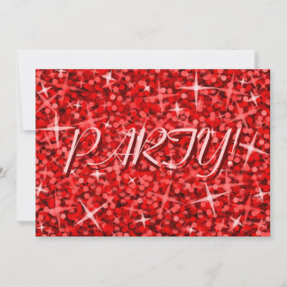 Glitz Red 'Party!' invitation pink text