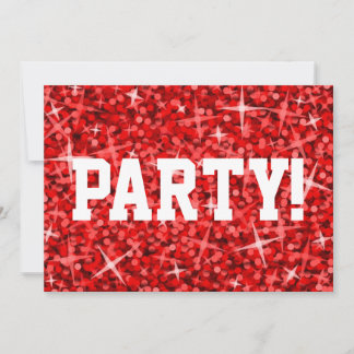 Glitz Red 'Party!' invitation white text