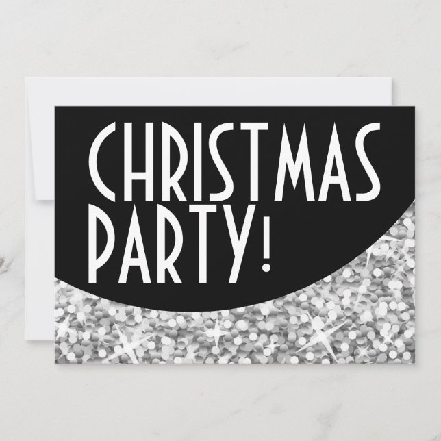 Glitz "Silver" black curve 'Christmas Party' Invitation (Front)