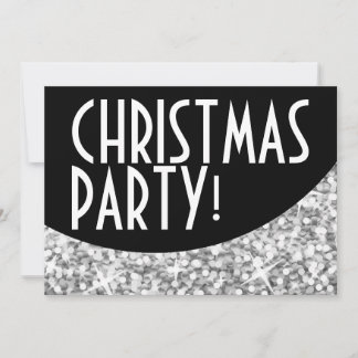 Glitz "Silver" black curve 'Christmas Party' Invitation