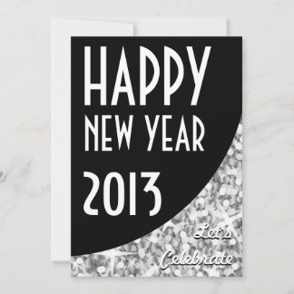Glitz "Silver" black curve Happy New Year Invitation