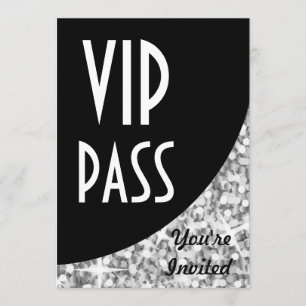 Glitz "Silver" black curve "VIP Pass" invitation