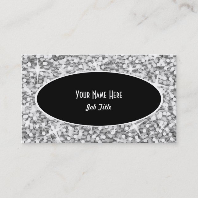 Glitz "Silver" Black Oval business card template (Front)