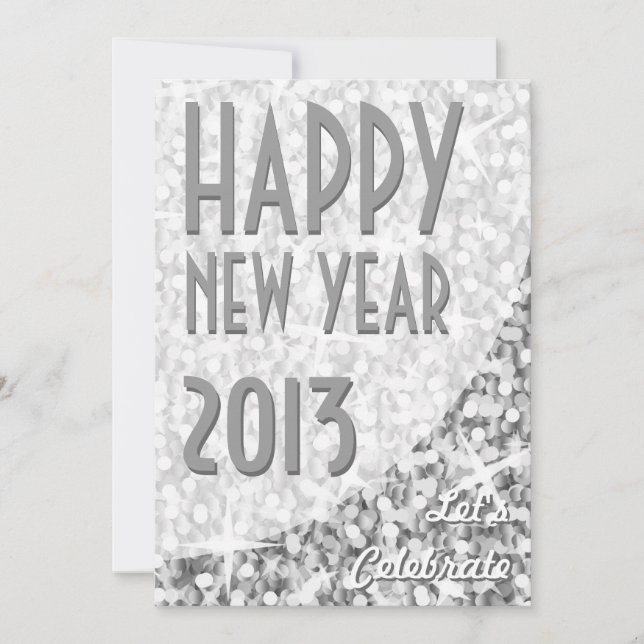 Glitz "Silver" curve "Happy New Year" invitation (Front)