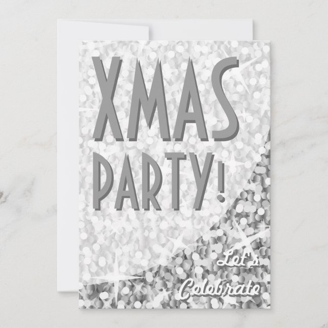 Glitz "Silver" curve "Xmas Party!" invitation (Front)