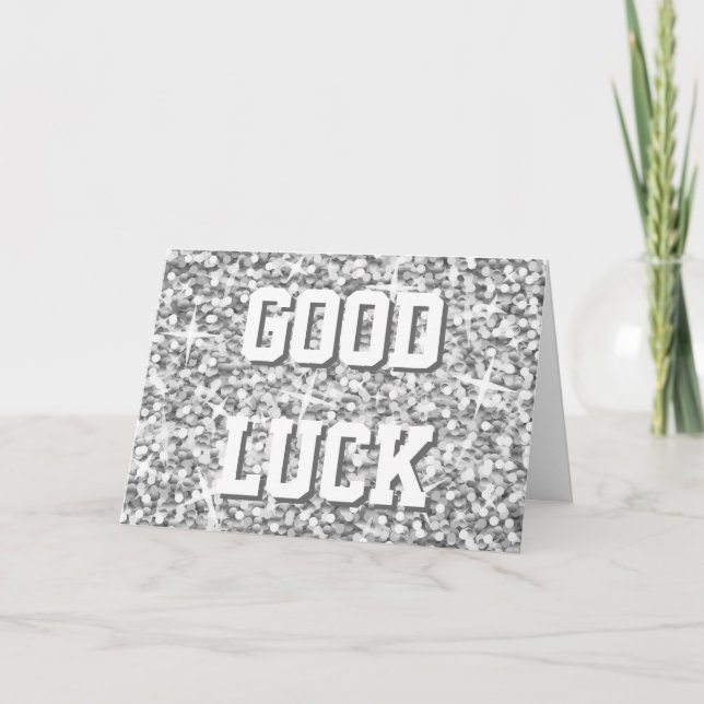 Glitz "Silver" 'Good Luck' 'Your Text' card (Front)