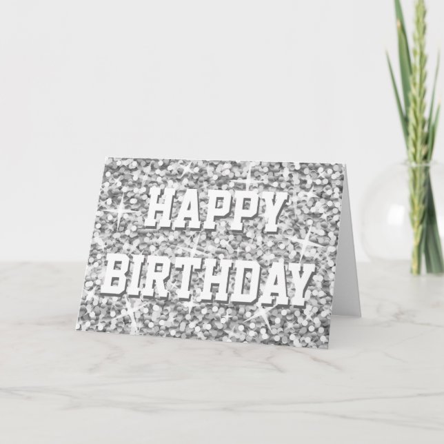 Glitz "Silver" 'Happy Birthday' card front text (Front)