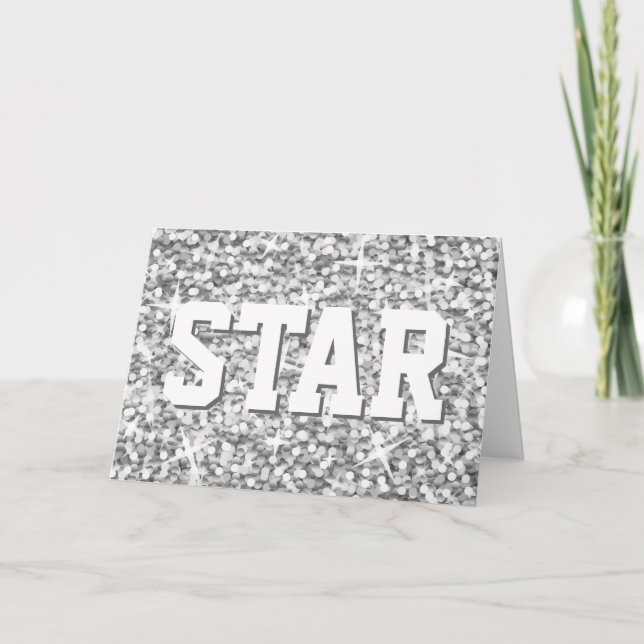 Glitz "Silver" 'Star' 'Your Text' greetings card (Front)