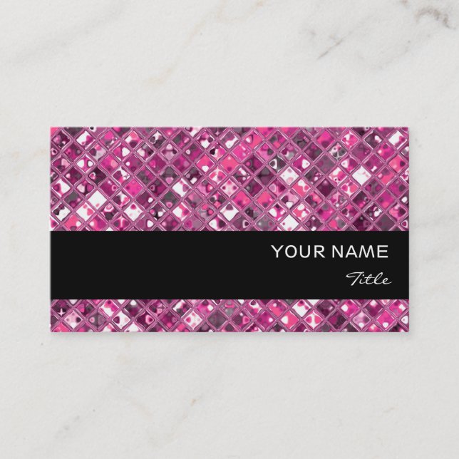 Glitz Tiles Hot Pink 1 print black stripe Business Card (Front)
