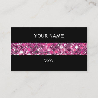 Glitz Tiles Hot Pink 1 print stripe black back Business Card