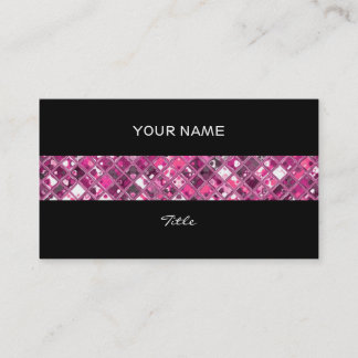 Glitz Tiles Hot Pink 1 print stripe black back Business Card