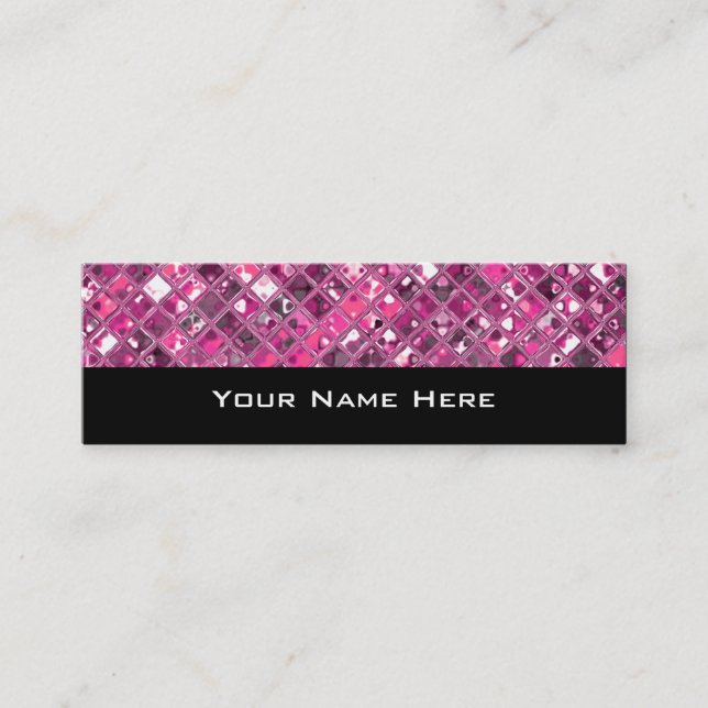 Glitz Tiles Hot Pink 1 skinny black Mini Business Card (Front)