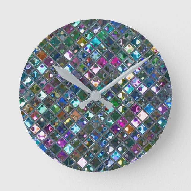 Glitz Tiles Multicoloured 2 print clock round (Front)