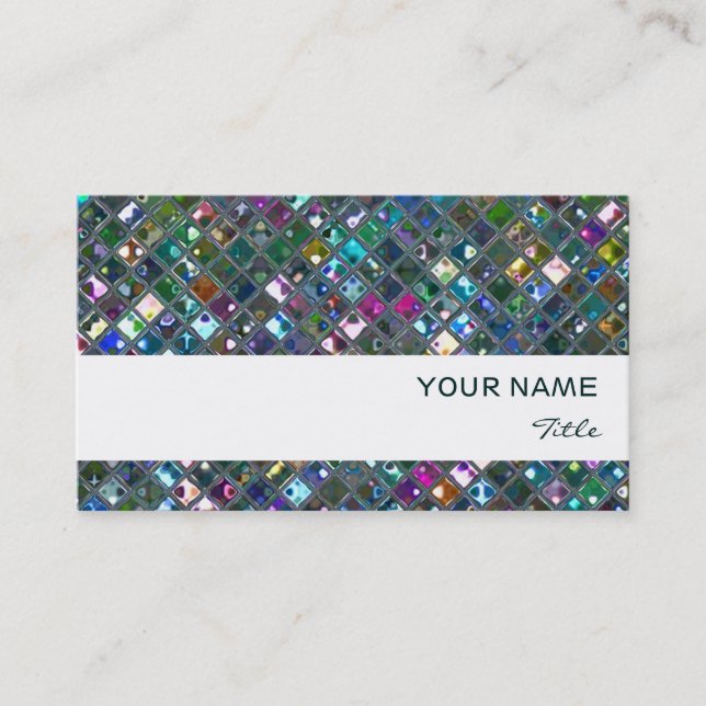 Glitz Tiles Multicoloured  2 print white stripe Business Card (Front)