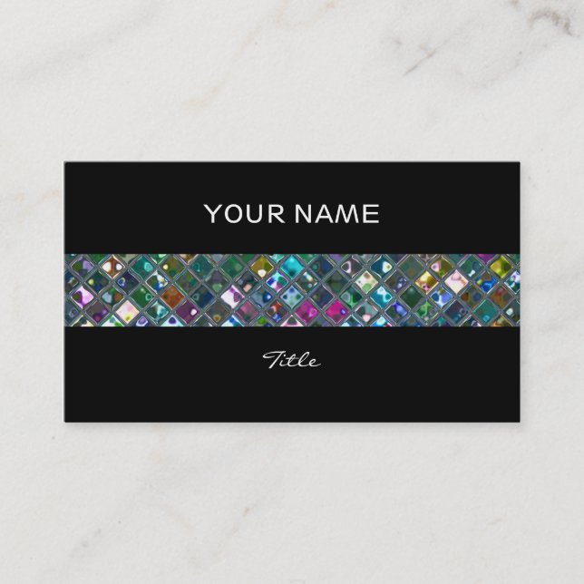 Glitz Tiles Multicoloured 2print stripe black back Business Card (Front)