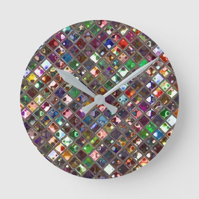 Glitz Tiles Multicoloured print clock round (Front)