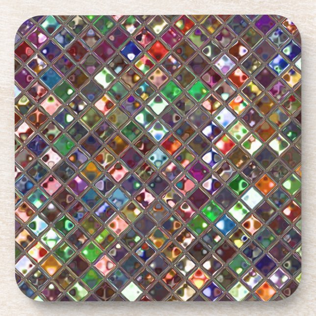 Glitz Tiles Multicoloured print coaster set (Front)