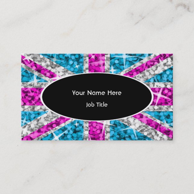 Glitz UK Pink black oval business card template (Front)