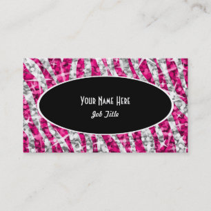 Glitz Zebra Pink Black Oval business card