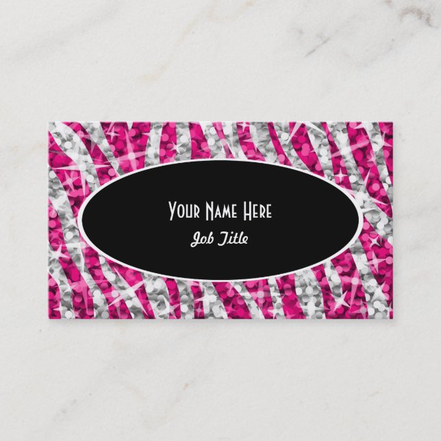 Glitz Zebra Pink Black Oval business card (Front)