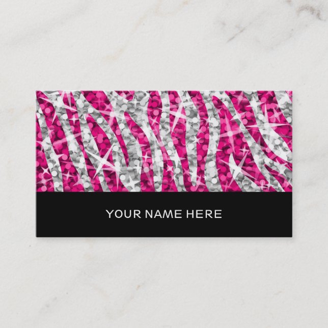 Glitz Zebra Pink business card black (Front)