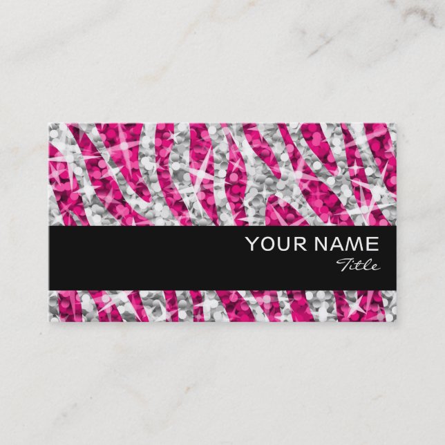 Glitz Zebra Pink  business card black stripe (Front)