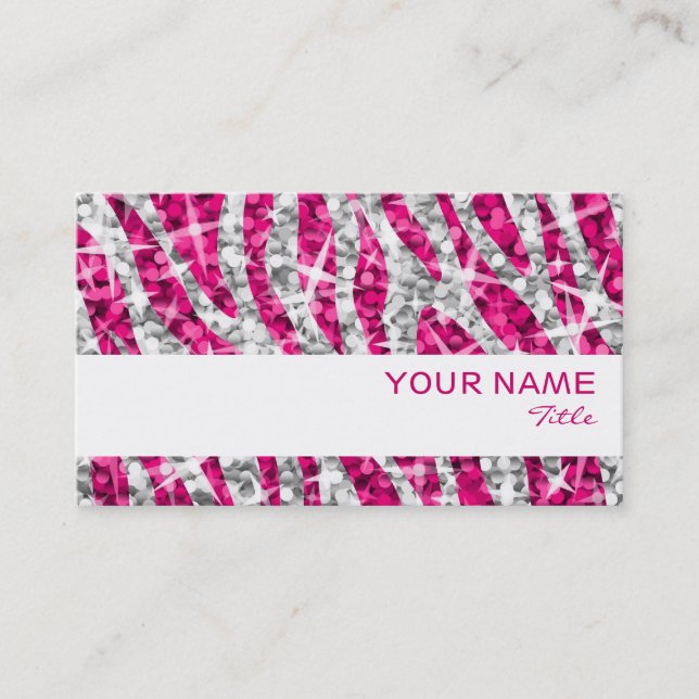 Glitz Zebra Pink business card white stripe (Front)