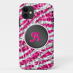 Glitz Zebra Pink monogram iPhone black Case-Mate iPhone Case